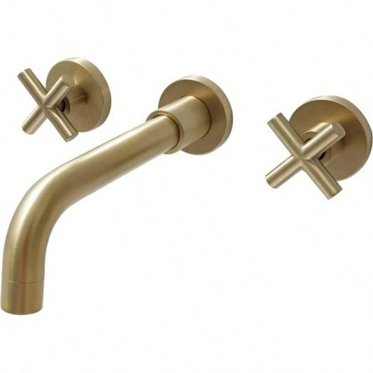 Double Handle Wall Mount Bathroom Faucet Brushed Gold