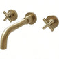 Double Handle Wall Mount Bathroom Faucet Brushed Gold