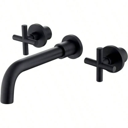 Double Handle Wall Mount Bathroom Faucet Brushed Gold