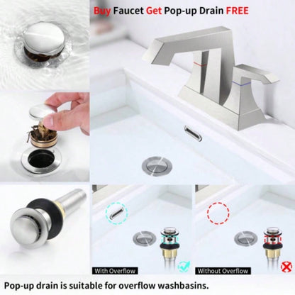 2 - Handle Heavy Duty Bathroom Faucet with Drain and Supply Kits, Modern Style Lavatory Deck Mounted Faucet Brushed Nickel 4001 - NP