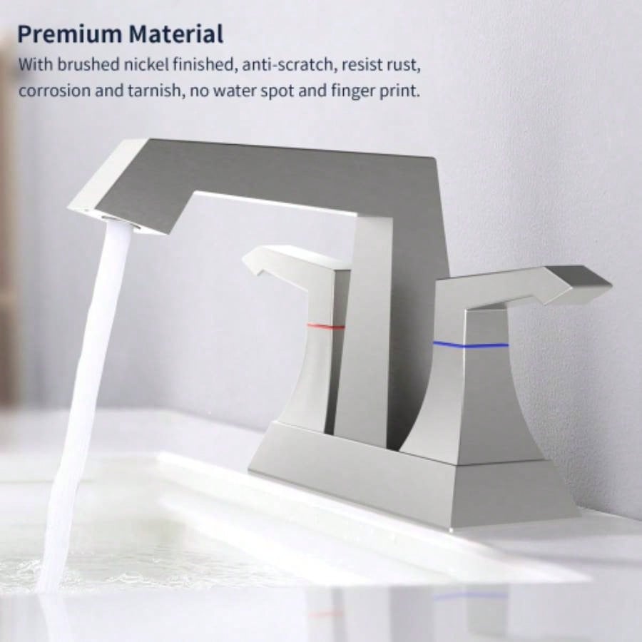 2 - Handle Heavy Duty Bathroom Faucet with Drain and Supply Kits, Modern Style Lavatory Deck Mounted Faucet Brushed Nickel 4001 - NP