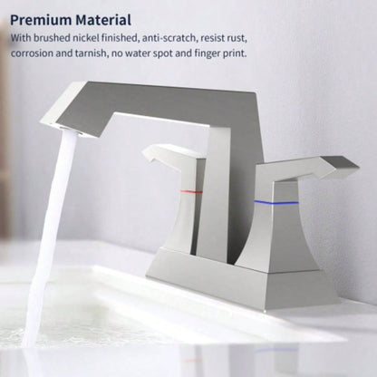 2 - Handle Heavy Duty Bathroom Faucet with Drain and Supply Kits, Modern Style Lavatory Deck Mounted Faucet Brushed Nickel 4001 - NP