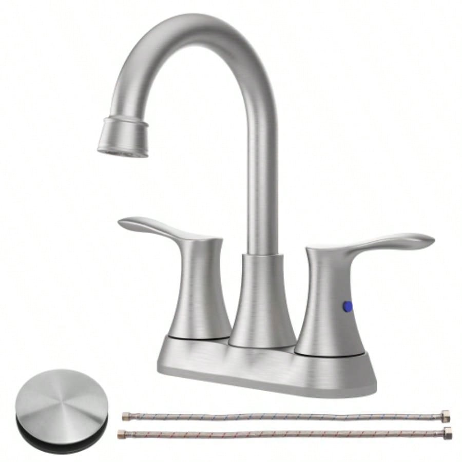 Bathroom Faucet Brushed Nickel, 4 2 - Handle centerset basin faucet with - up Drain Supply Lines 11