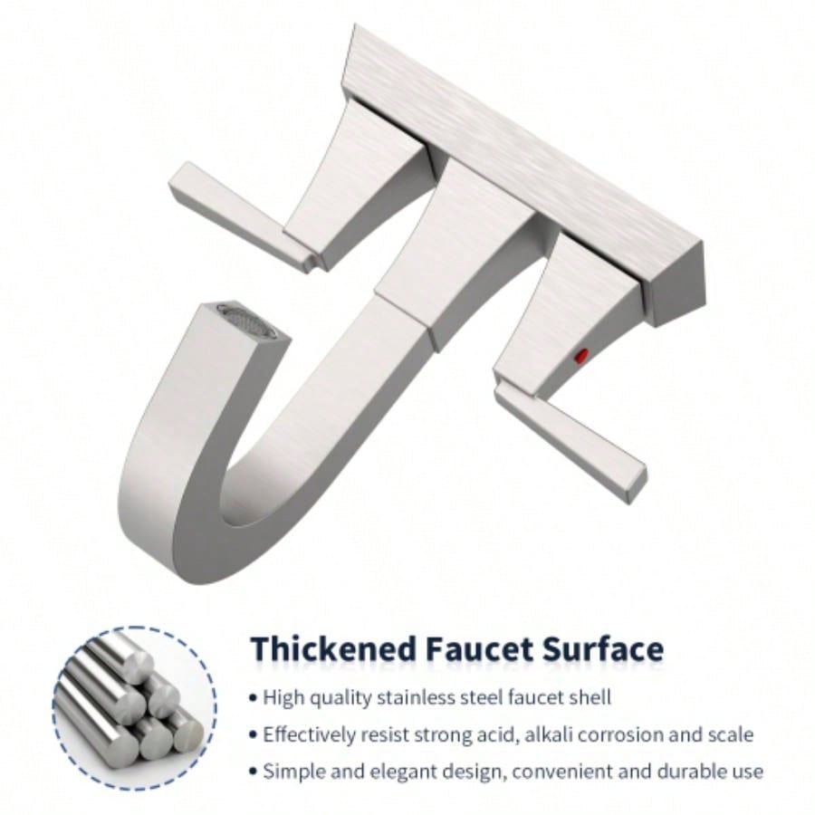 Bathroom Sink Faucet Brushed Nickel 2 - Handle 4 Inch Center - Set Bathroom Sink Faucet, Sink Drain with Overflow Hole and 2 Supply Lines Included, Modern Vanity Basin Faucet