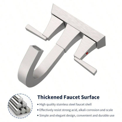 Bathroom Sink Faucet Brushed Nickel 2 - Handle 4 Inch Center - Set Bathroom Sink Faucet, Sink Drain with Overflow Hole and 2 Supply Lines Included, Modern Vanity Basin Faucet