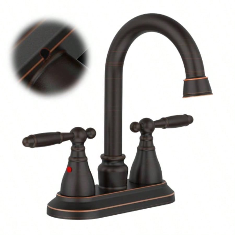 Bathroom Faucet Oil Rubbed Bronze 360 Degree High Swivel Spout 4 Inches Centerset Vanity Faucet Modern Bathroom Faucets 3 Holes Lavatory Faucet NOT INCULED Drain