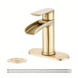Waterfall Bathroom Faucet Single Handle Bathroom Sink Faucets 1 or 3 Hole Solid Vanity Faucet with Deck Plate Overflow Up Drain Brushed Nickel