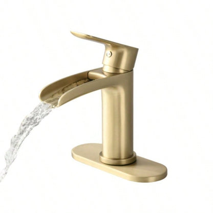 Waterfall Bathroom Faucet Single Handle Bathroom Sink Faucets 1 or 3 Hole Solid Vanity Faucet with Deck Plate Overflow Up Drain Brushed Nickel