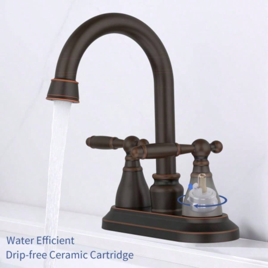 Bathroom Faucet Oil Rubbed Bronze 360 Degree High Swivel Spout 4 Inches Centerset Vanity Faucet Modern Bathroom Faucets 3 Holes Lavatory Faucet NOT INCULED Drain