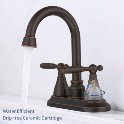 Bathroom Faucet Oil Rubbed Bronze 360 Degree High Swivel Spout 4 Inches Centerset Vanity Faucet Modern Bathroom Faucets 3 Holes Lavatory Faucet NOT INCULED Drain