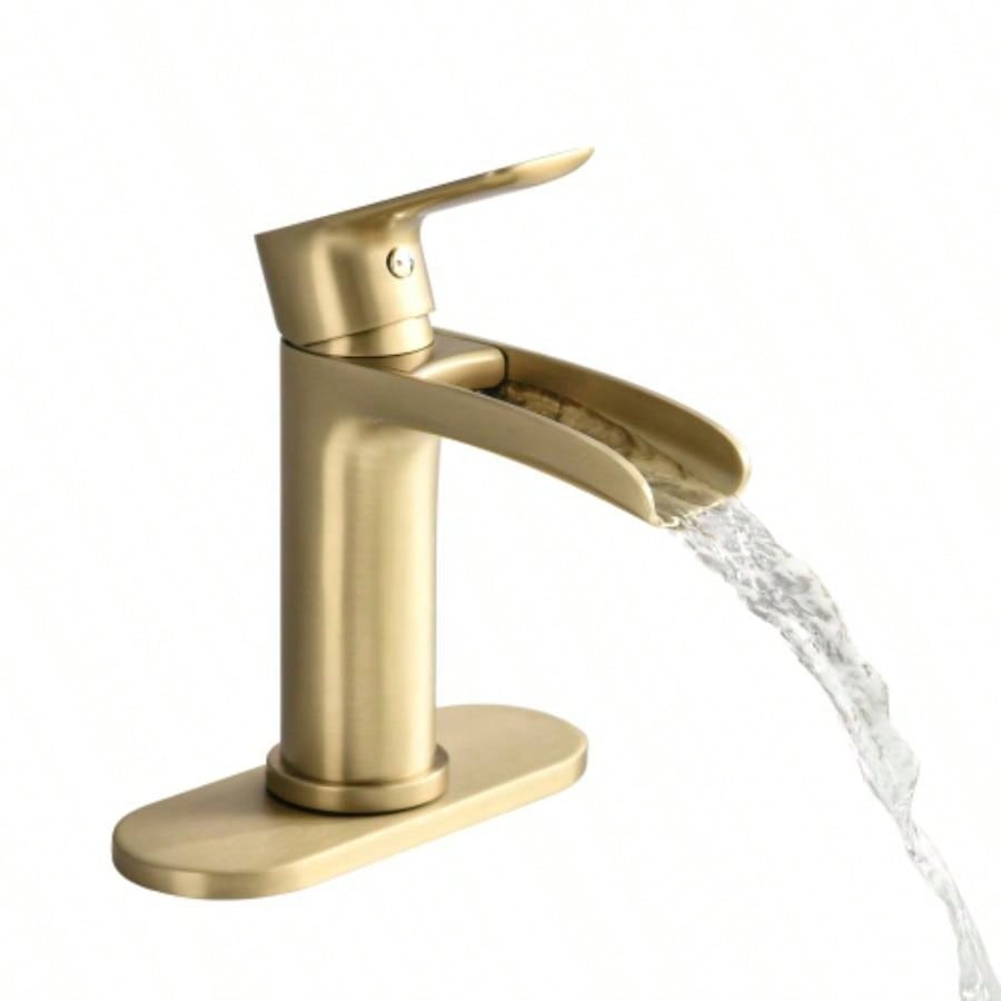 Waterfall Bathroom Faucet Single Handle Bathroom Sink Faucets 1 or 3 Hole Solid Vanity Faucet with Deck Plate Overflow Up Drain Brushed Nickel