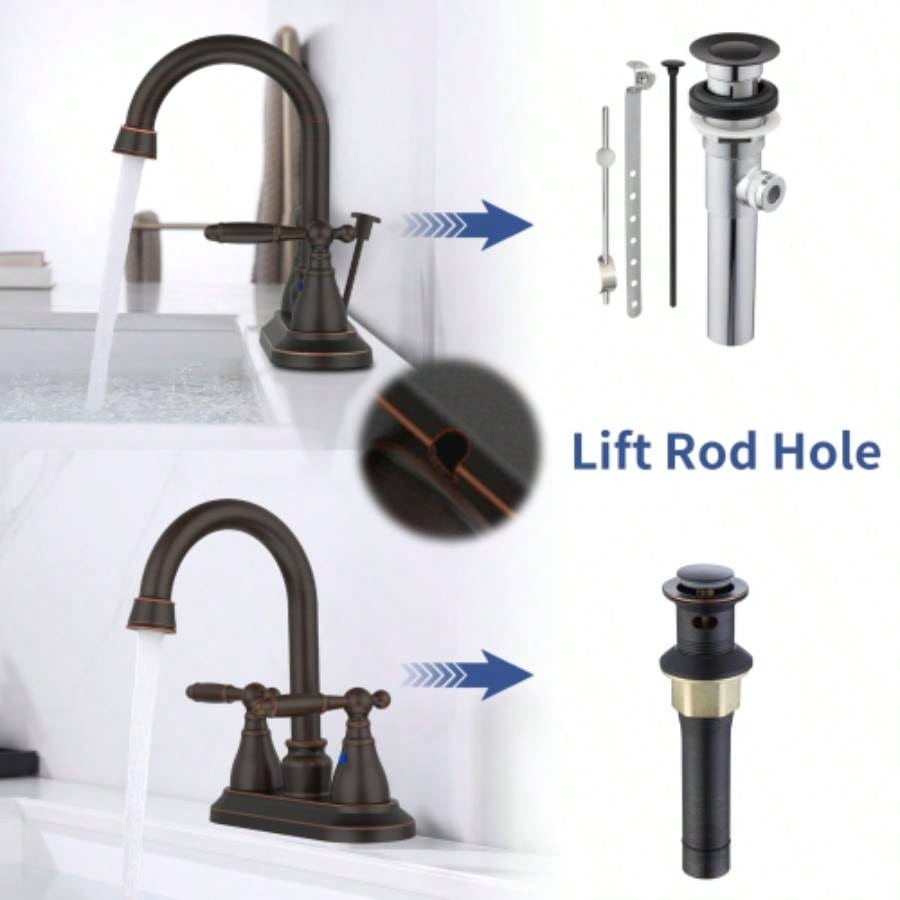 Bathroom Faucet Oil Rubbed Bronze 360 Degree High Swivel Spout 4 Inches Centerset Vanity Faucet Modern Bathroom Faucets 3 Holes Lavatory Faucet NOT INCULED Drain