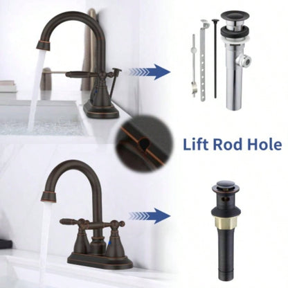 Bathroom Faucet Oil Rubbed Bronze 360 Degree High Swivel Spout 4 Inches Centerset Vanity Faucet Modern Bathroom Faucets 3 Holes Lavatory Faucet NOT INCULED Drain