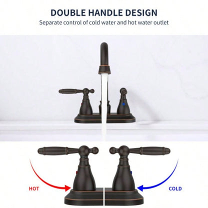Bathroom Faucet Oil Rubbed Bronze 360 Degree High Swivel Spout 4 Inches Centerset Vanity Faucet Modern Bathroom Faucets 3 Holes Lavatory Faucet NOT INCULED Drain