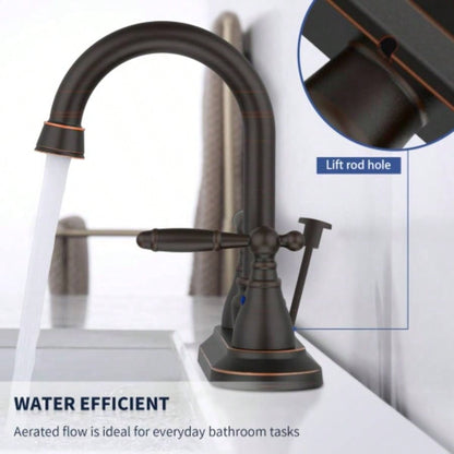 Bathroom Faucet Oil Rubbed Bronze 360 Degree High Swivel Spout 4 Inches Centerset Vanity Faucet Modern Bathroom Faucets 3 Holes Lavatory Faucet NOT INCULED Drain
