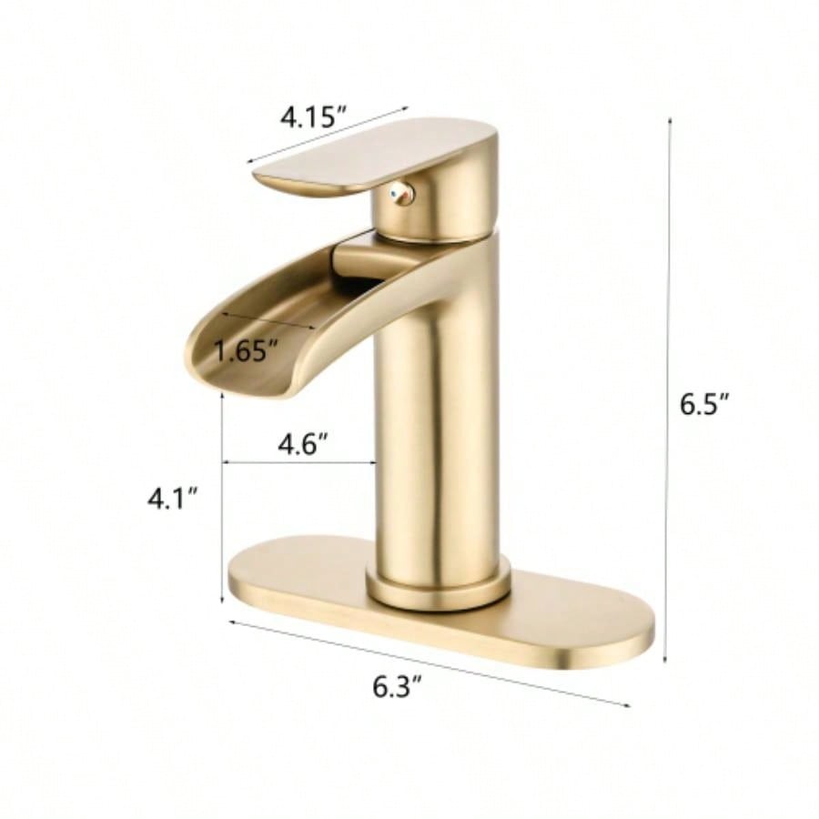 Waterfall Bathroom Faucet Single Handle Bathroom Sink Faucets 1 or 3 Hole Solid Vanity Faucet with Deck Plate Overflow Up Drain Brushed Nickel