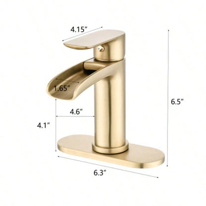 Waterfall Bathroom Faucet Single Handle Bathroom Sink Faucets 1 or 3 Hole Solid Vanity Faucet with Deck Plate Overflow Up Drain Brushed Nickel