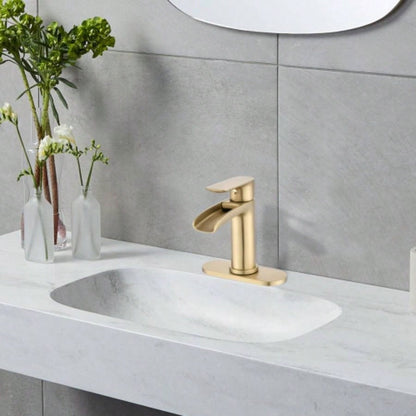Waterfall Bathroom Faucet Single Handle Bathroom Sink Faucets 1 or 3 Hole Solid Vanity Faucet with Deck Plate Overflow Up Drain Brushed Nickel