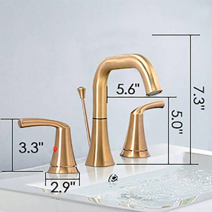 Bathroom Faucet 3 Hole - Bathroom Sink Faucet 2 - Handle 3 - Hole, Brushed Gold Widespread 8 Inch Bathroom Faucet with Up Drain Assembly, Lavatory Bathroom Vanity Sink Faucet, Lead -