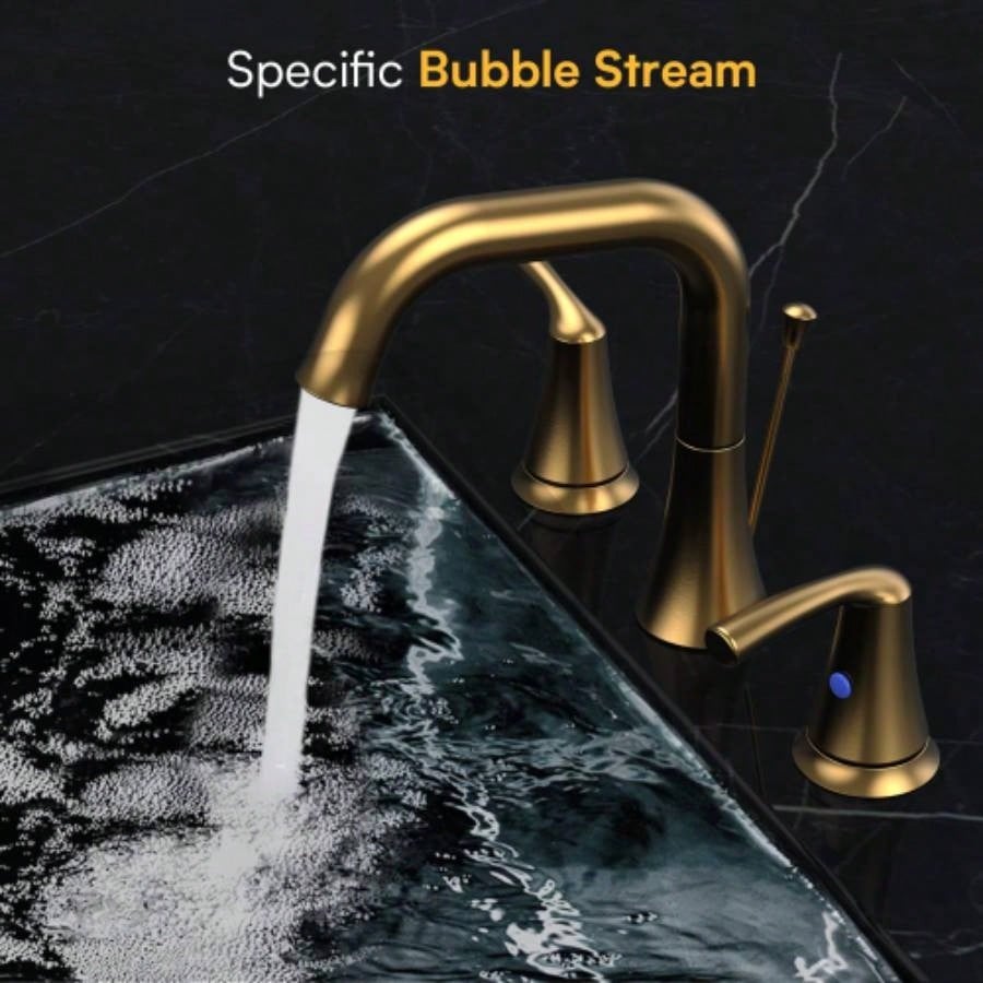 Bathroom Faucet 3 Hole - Bathroom Sink Faucet 2 - Handle 3 - Hole, Brushed Gold Widespread 8 Inch Bathroom Faucet with Up Drain Assembly, Lavatory Bathroom Vanity Sink Faucet, Lead -