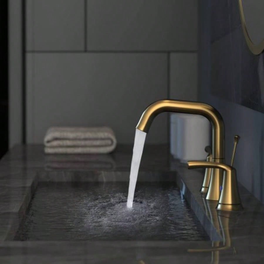 Bathroom Faucet 3 Hole - Bathroom Sink Faucet 2 - Handle 3 - Hole, Brushed Gold Widespread 8 Inch Bathroom Faucet with Up Drain Assembly, Lavatory Bathroom Vanity Sink Faucet, Lead -