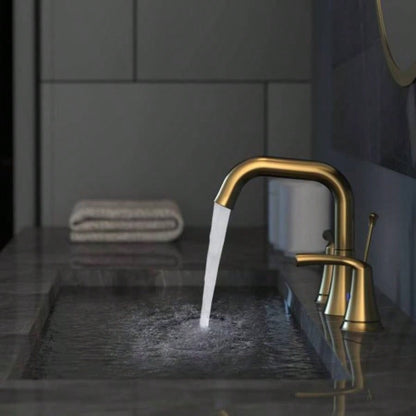 Bathroom Faucet 3 Hole - Bathroom Sink Faucet 2 - Handle 3 - Hole, Brushed Gold Widespread 8 Inch Bathroom Faucet with Up Drain Assembly, Lavatory Bathroom Vanity Sink Faucet, Lead -