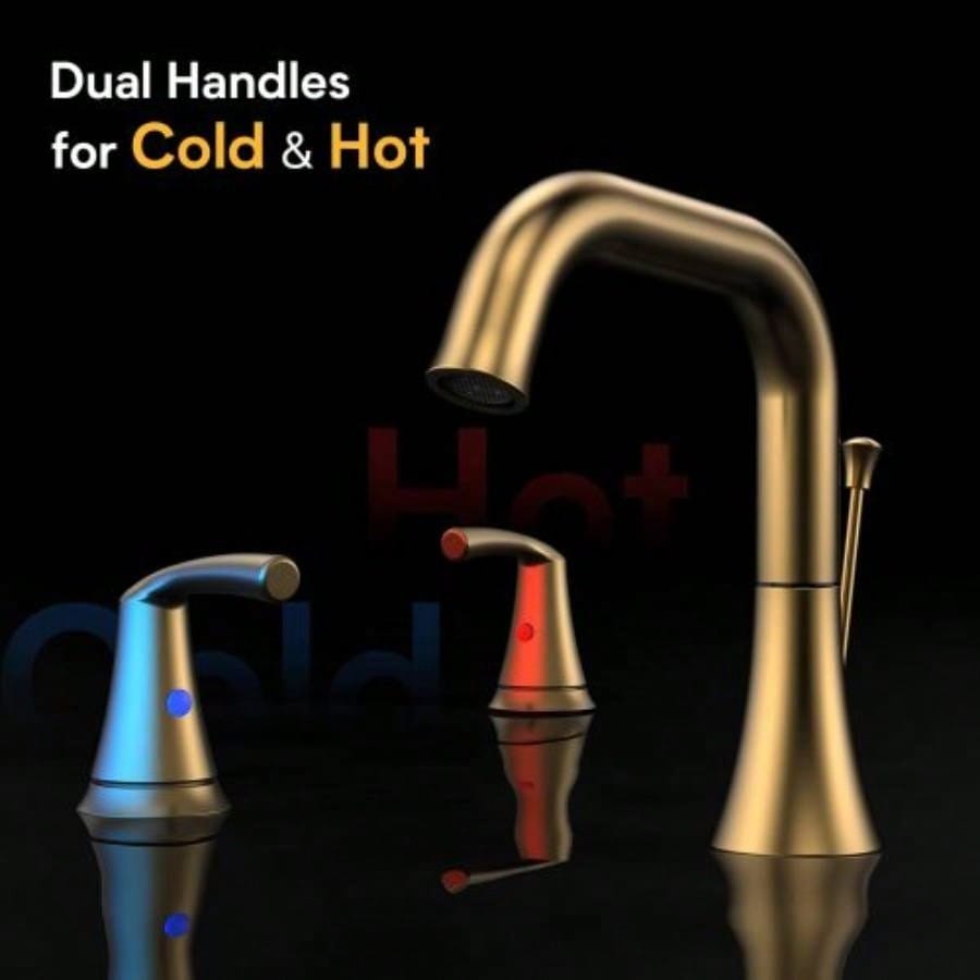 Bathroom Faucet 3 Hole - Bathroom Sink Faucet 2 - Handle 3 - Hole, Brushed Gold Widespread 8 Inch Bathroom Faucet with Up Drain Assembly, Lavatory Bathroom Vanity Sink Faucet, Lead -