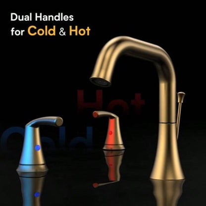 Bathroom Faucet 3 Hole - Bathroom Sink Faucet 2 - Handle 3 - Hole, Brushed Gold Widespread 8 Inch Bathroom Faucet with Up Drain Assembly, Lavatory Bathroom Vanity Sink Faucet, Lead -