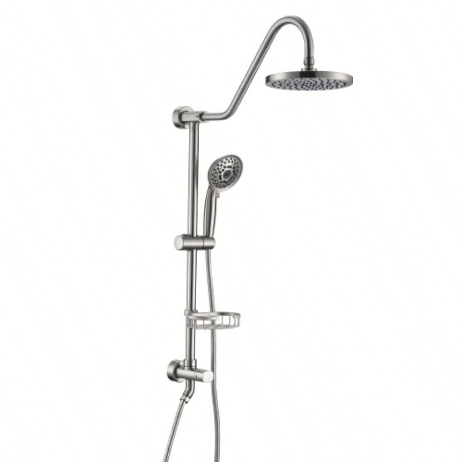 Shower System with Rain Showerhead, 5 - Function Hand Shower, Adjustable Slide Bar and Soap Dish Bathroom Shower Faucet Set, Brushed Nickel