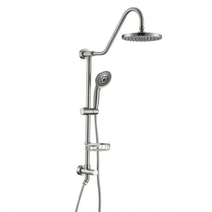 Shower System with Rain Showerhead, 5 - Function Hand Shower, Adjustable Slide Bar and Soap Dish Bathroom Shower Faucet Set, Brushed Nickel