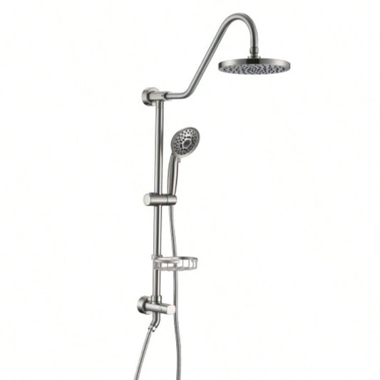 Shower System with Rain Showerhead, 5 - Function Hand Shower, Adjustable Slide Bar and Soap Dish Bathroom Shower Faucet Set, Brushed Nickel