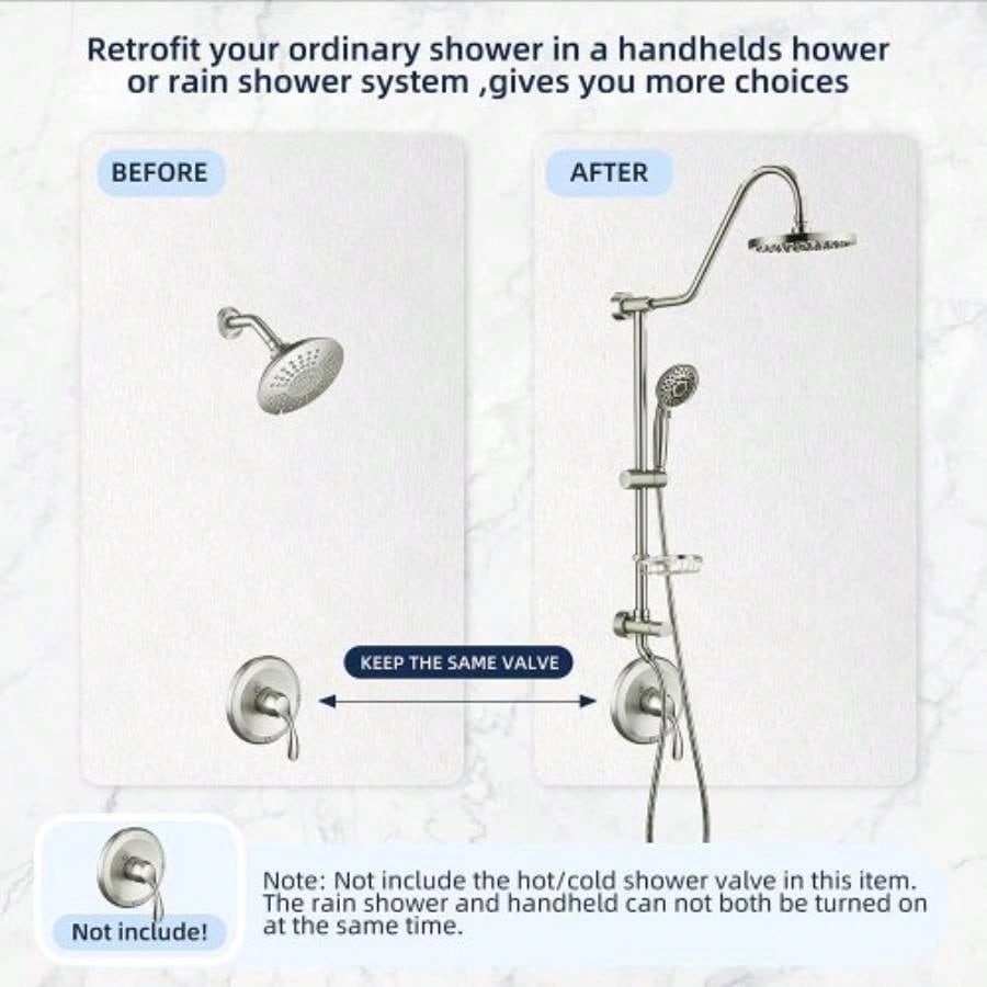 Shower System with Rain Showerhead, 5 - Function Hand Shower, Adjustable Slide Bar and Soap Dish Bathroom Shower Faucet Set, Brushed Nickel