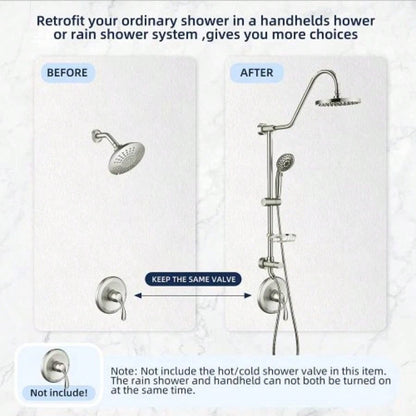 Shower System with Rain Showerhead, 5 - Function Hand Shower, Adjustable Slide Bar and Soap Dish Bathroom Shower Faucet Set, Brushed Nickel