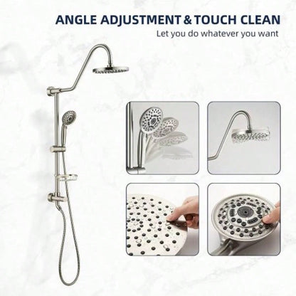 Shower System with Rain Showerhead, 5 - Function Hand Shower, Adjustable Slide Bar and Soap Dish Bathroom Shower Faucet Set, Brushed Nickel