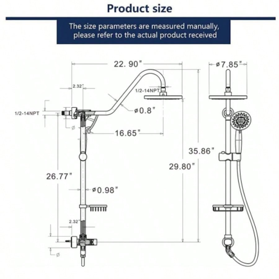Shower System with Rain Showerhead, 5 - Function Hand Shower, Adjustable Slide Bar and Soap Dish Bathroom Shower Faucet Set, Brushed Nickel