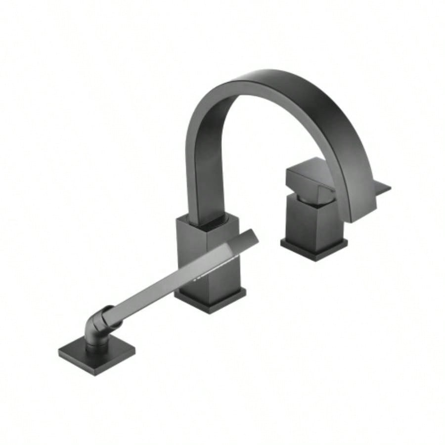 Waterfall Bathtub Faucet with Sprayer, 3 - Hole Roman Tub Filler with Hand Shower Deck Mount Waterfall Tub Spout Set