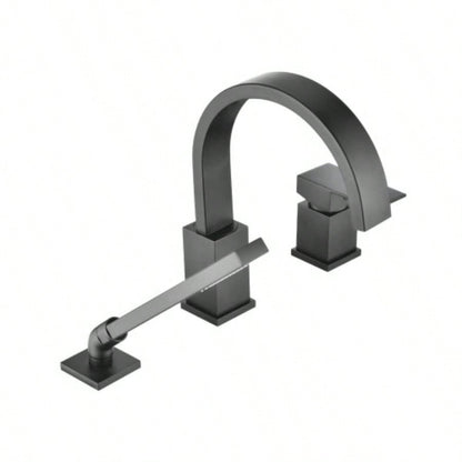 Waterfall Bathtub Faucet with Sprayer, 3 - Hole Roman Tub Filler with Hand Shower Deck Mount Waterfall Tub Spout Set