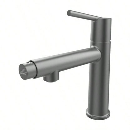 Gun Gray Single Handle Bathroom Faucet 1 or 3 Holes, Fountain and Flow Mode Two - in - one function, Deck Mount Laundry Vanity Sink Faucet with Two 9/16 Hoses