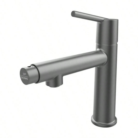 Gun Gray Single Handle Bathroom Faucet 1 or 3 Holes, Fountain and Flow Mode Two - in - one function, Deck Mount Laundry Vanity Sink Faucet with Two 9/16 Hoses