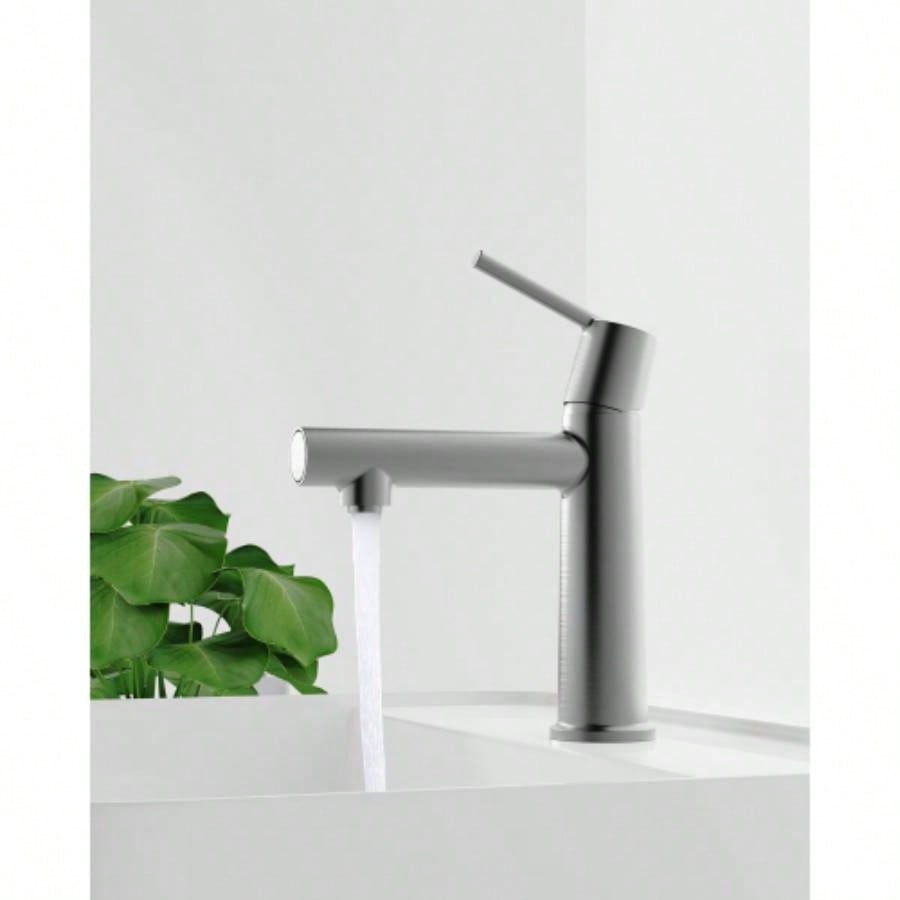 Gun Gray Single Handle Bathroom Faucet 1 or 3 Holes, Fountain and Flow Mode Two - in - one function, Deck Mount Laundry Vanity Sink Faucet with Two 9/16 Hoses