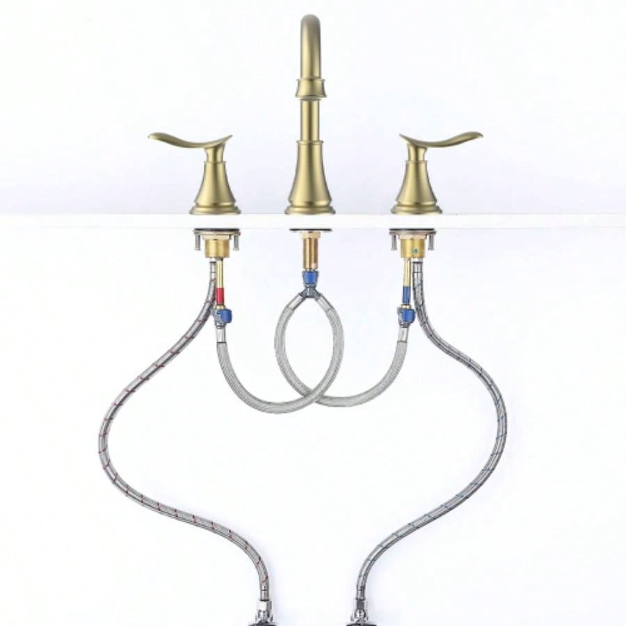2 - Handle 8 inch Widespread Bathroom Sink Faucet Brushed Gold Lavatory Faucet 3 Hole 360 Swivel Spout Vanity Sink Basin Faucets 3007B - NA