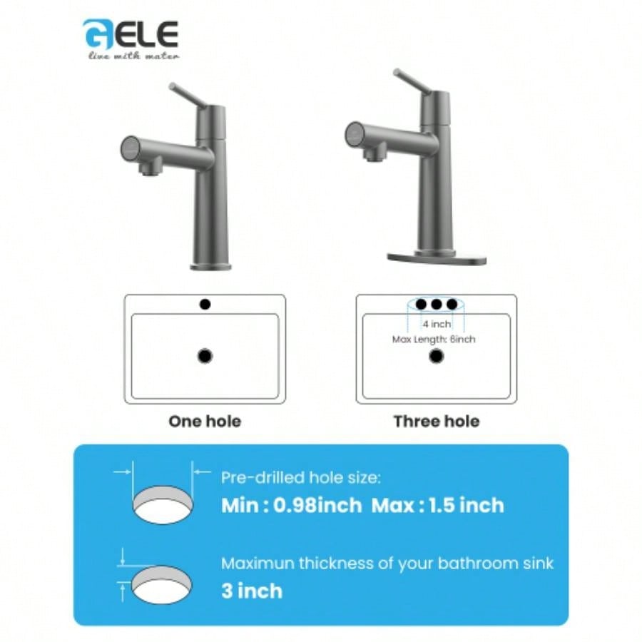 Gun Gray Single Handle Bathroom Faucet 1 or 3 Holes, Fountain and Flow Mode Two - in - one function, Deck Mount Laundry Vanity Sink Faucet with Two 9/16 Hoses