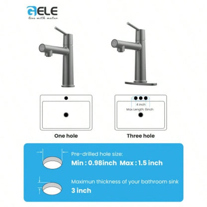 Gun Gray Single Handle Bathroom Faucet 1 or 3 Holes, Fountain and Flow Mode Two - in - one function, Deck Mount Laundry Vanity Sink Faucet with Two 9/16 Hoses