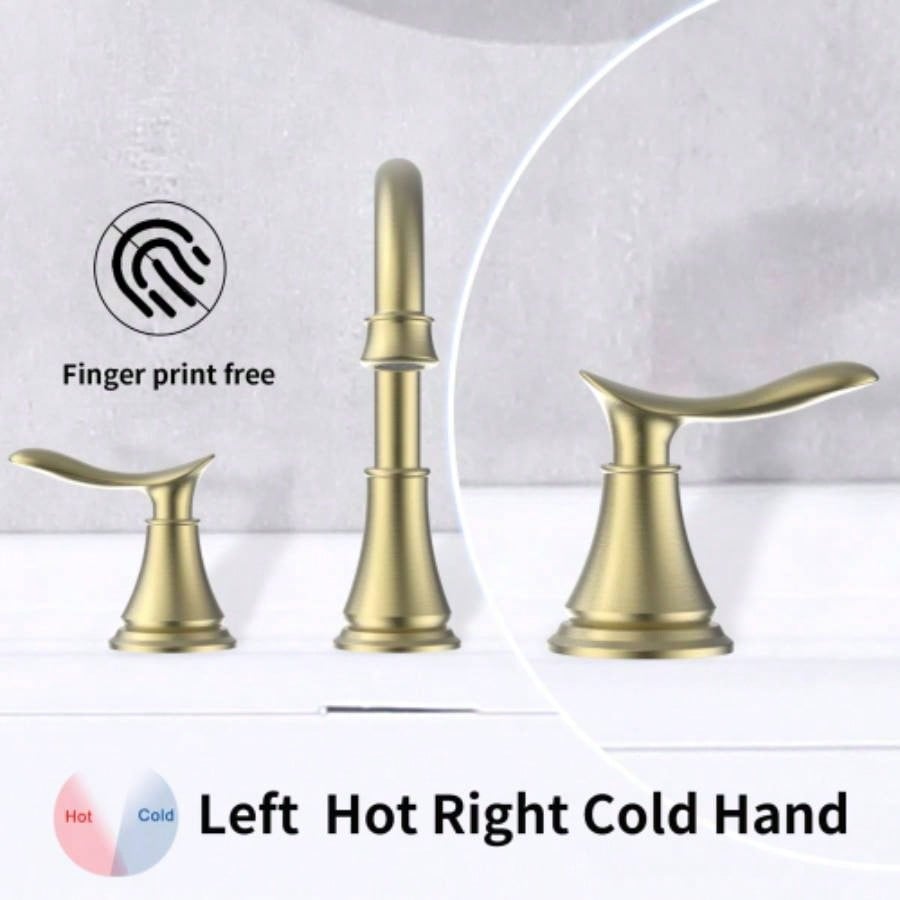 2 - Handle 8 inch Widespread Bathroom Sink Faucet Brushed Gold Lavatory Faucet 3 Hole 360 Swivel Spout Vanity Sink Basin Faucets 3007B - NA