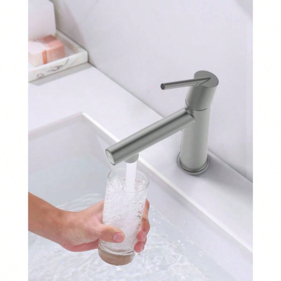 Gun Gray Single Handle Bathroom Faucet 1 or 3 Holes, Fountain and Flow Mode Two - in - one function, Deck Mount Laundry Vanity Sink Faucet with Two 9/16 Hoses