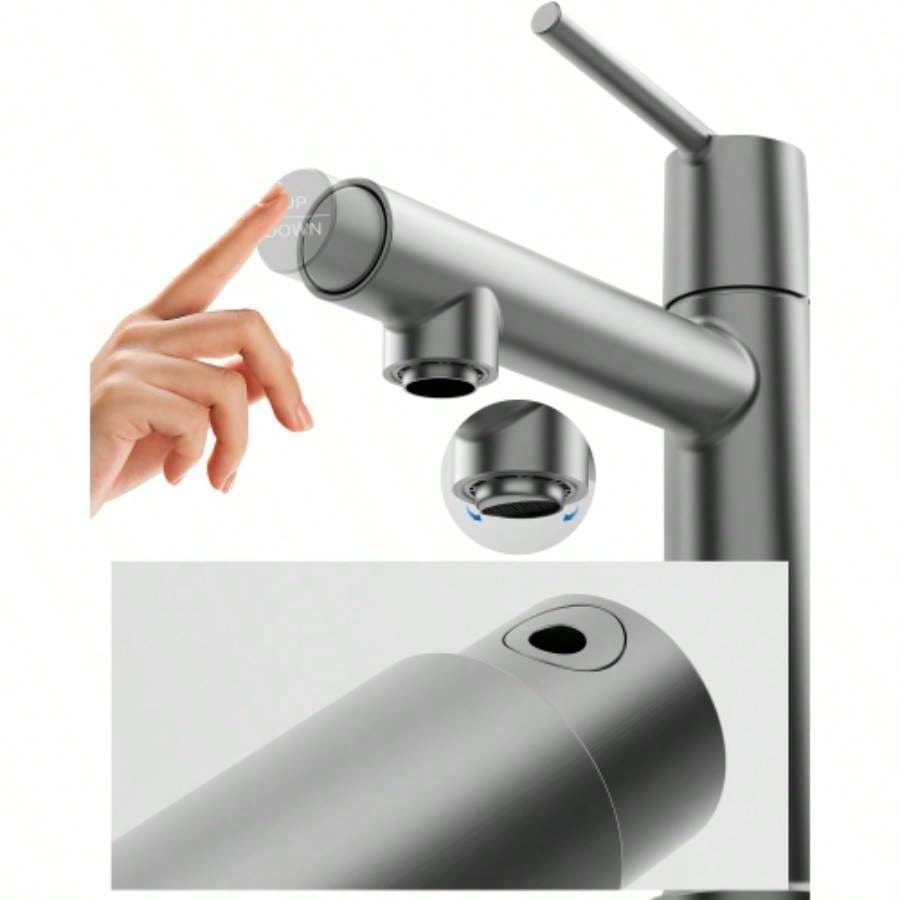 Gun Gray Single Handle Bathroom Faucet 1 or 3 Holes, Fountain and Flow Mode Two - in - one function, Deck Mount Laundry Vanity Sink Faucet with Two 9/16 Hoses