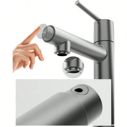 Gun Gray Single Handle Bathroom Faucet 1 or 3 Holes, Fountain and Flow Mode Two - in - one function, Deck Mount Laundry Vanity Sink Faucet with Two 9/16 Hoses