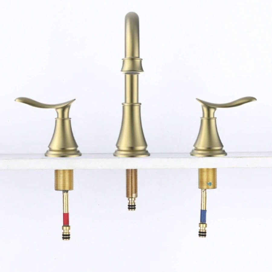 2 - Handle 8 inch Widespread Bathroom Sink Faucet Brushed Gold Lavatory Faucet 3 Hole 360 Swivel Spout Vanity Sink Basin Faucets 3007B - NA