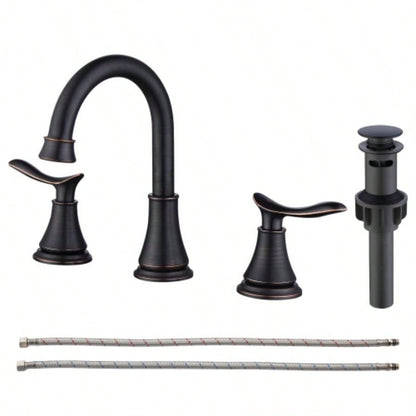 2 - Handle 8 inch Widespread Bathroom Sink Faucet Brushed Gold Lavatory Faucet 3 Hole 360 Swivel Spout Vanity Sink Basin Faucets 3007B - NA