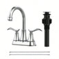 Bathroom Faucet Brushed Gold with - up Drain Supply Hoses 2 - Handle 360 Degree High Swivel Spout Centerset 4 Inch Vanity Sink Faucet
